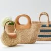 Leather Circle Handle Straw Beach Bag | 1
