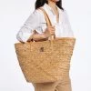 Palm Leaf Tote With Leather Strap | 1 -Grocery Store palm leaf tote with leather strap c 1