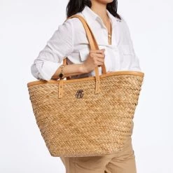 Palm Leaf Tote With Leather Strap | 1