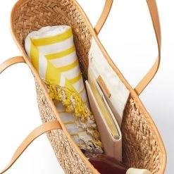 Palm Leaf Tote With Leather Strap | 1 -Grocery Store palm leaf tote with leather strap c 4