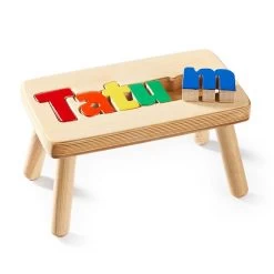 Personalized Wood Name Puzzle Stool | 2 -Grocery Store personalized wood name puzzle stool c 1