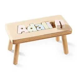 Personalized Wood Name Puzzle Stool | 2 -Grocery Store personalized wood name puzzle stool c 2