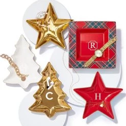 Holiday Tree Ceramic Catchall | 2 -Grocery Store plaid ceramic catchall c