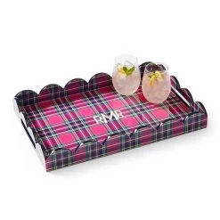 Plaid Scalloped Lacquer Tray | 2 -Grocery Store plaid scalloped lacquer tray c
