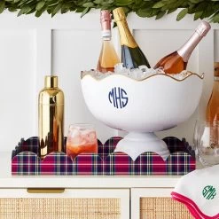 Stemless Wine Glasses, Set Of 4 | 1 -Grocery Store plaid scalloped lacquer tray c 4