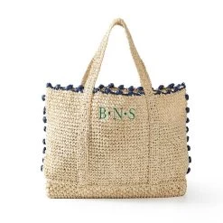Pom Pom Straw Beach Tote | 2 -Grocery Store pom pom straw beach tote c 2