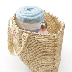 Pom Pom Straw Beach Tote | 2 -Grocery Store pom pom straw beach tote c 3
