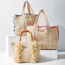 Pom Pom Straw Beach Tote | 2 -Grocery Store pom pom straw beach tote c 4
