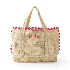 Pom Pom Straw Beach Tote | 2 -Grocery Store pom pom straw beach tote c 5