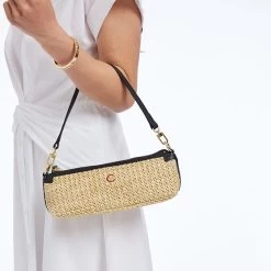 Raffia And Leather Baguette Bag | 2 -Grocery Store raffia and leather baguette bag 2 c 1