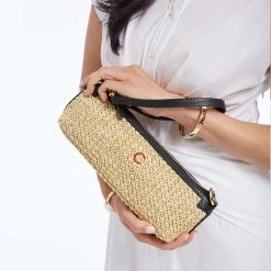Raffia And Leather Baguette Bag | 2 -Grocery Store raffia and leather baguette bag 3 c 1