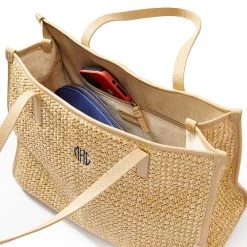 Raffia And Leather Tote | 2 -Grocery Store raffia and leather tote 1 c