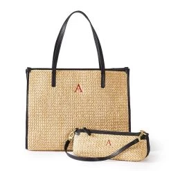 Raffia And Leather Tote And Baguette Bag Set | 1 -Grocery Store raffia and leather tote 1 c 3