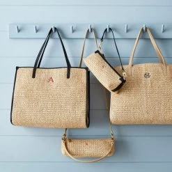 Raffia And Leather Tote And Baguette Bag Set | 1
