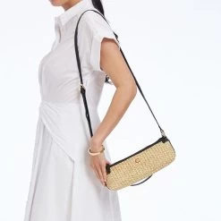 Raffia And Leather Baguette Bag | 2 -Grocery Store raffia and leather tote and baguette bag set c 3