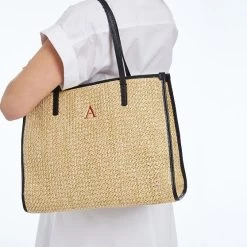 Raffia And Leather Tote | 2 -Grocery Store raffia and leather tote c 3