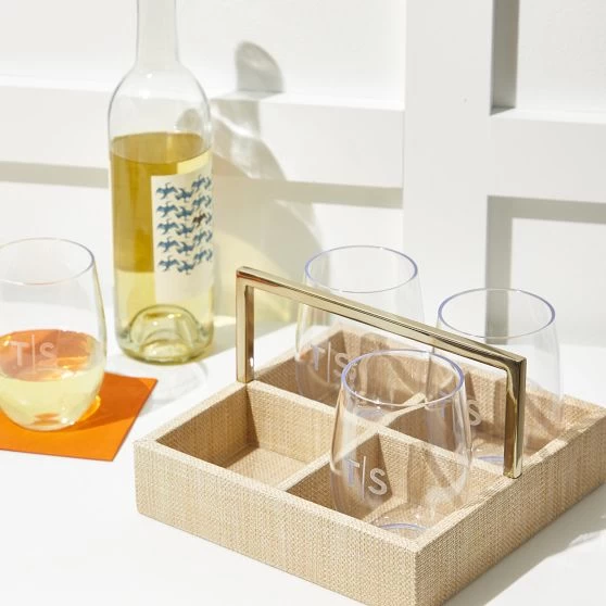 Raffia Drink Caddy And Outdoor Stemless Glasses Set | 2 4 Raffia Drink Caddy And Outdoor Stemless Glasses Set | 2 - Image 2