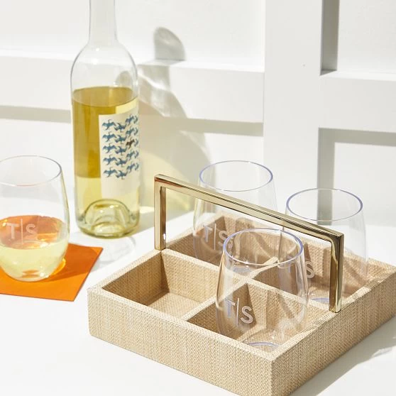 Raffia Drink Caddy And Outdoor Stemless Glasses Set | 2 5 Raffia Drink Caddy And Outdoor Stemless Glasses Set | 2 - Image 3