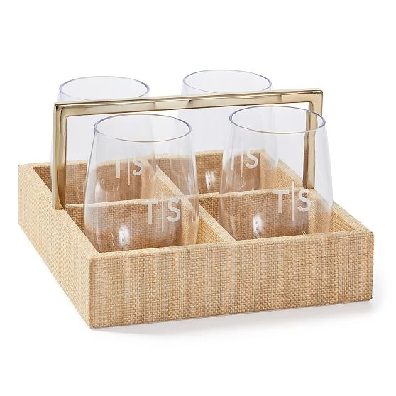 Raffia Drink Caddy And Outdoor Stemless Glasses Set | 2 6 Raffia Drink Caddy And Outdoor Stemless Glasses Set | 2 - Image 4