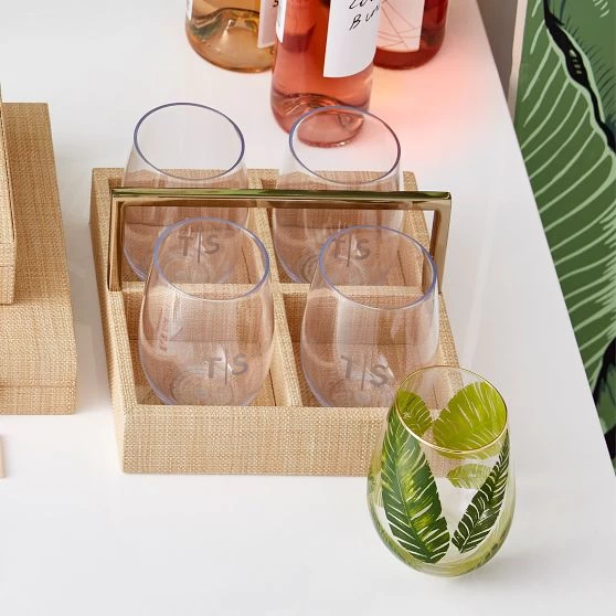 Raffia Drink Caddy And Outdoor Stemless Glasses Set | 2 3 Raffia Drink Caddy And Outdoor Stemless Glasses Set | 2