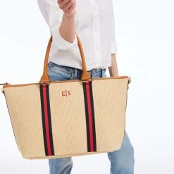 Raffia Twill Zip-Top Travel Tote | 1