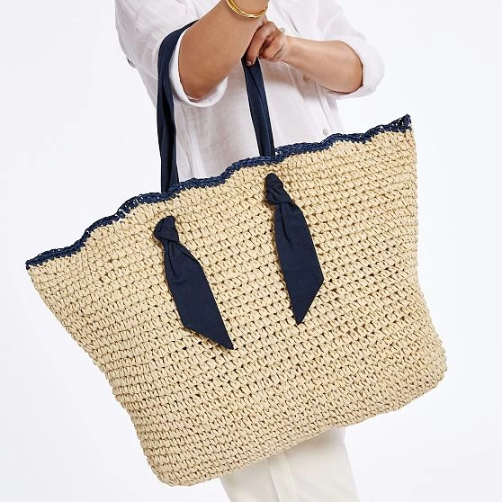 Ribbon Scalloped Raffia Tote | 2 5 Ribbon Scalloped Raffia Tote | 2 - Image 3