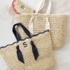 Ribbon Scalloped Raffia Tote | 2 -Grocery Store ribbon scalloped raffia tote c