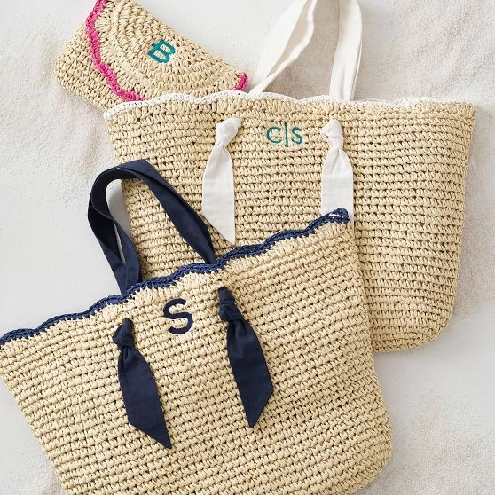 Ribbon Scalloped Raffia Tote | 2 3 Ribbon Scalloped Raffia Tote | 2