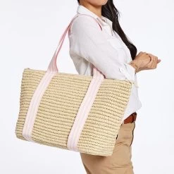 Ribbon Straw Zip-Top Travel Tote | 2 -Grocery Store ribbon straw zip top travel tote 2 c 1