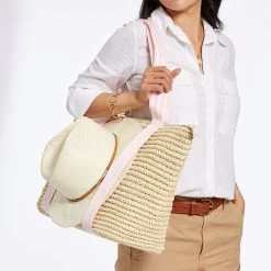 Ribbon Straw Zip-Top Travel Tote | 2 -Grocery Store ribbon straw zip top travel tote c 2