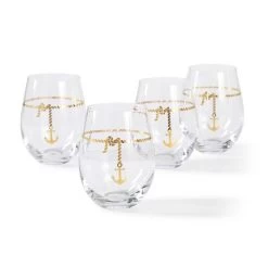 Rope And Anchor Stemless Wine Glasses, Set Of 4 | 1