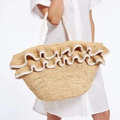 Ruffle Raffia Tote | 2 -Grocery Store ruffle raffia tote c 3
