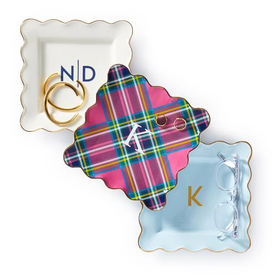 Plaid Scalloped Ceramic Catchall | 1 3 Plaid Scalloped Ceramic Catchall | 1