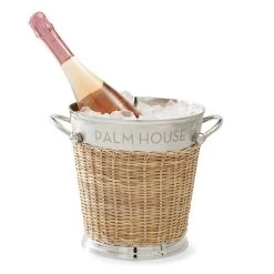 Silver And Wicker Ice Bucket | 1 -Grocery Store silver and wicker entertaining gift set c 5