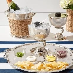 Silver And Wicker Ice Bucket | 1 -Grocery Store silver and wicker ice bucket c 1