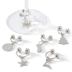 Silver Holiday Wine Charms, Set Of 6 | 1 -Grocery Store silver holiday wine charms set of 6 c 1