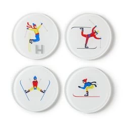 Skier Glass Coasters, Set Of 4 | 1 -Grocery Store skier glass coasters set of 4 c 2