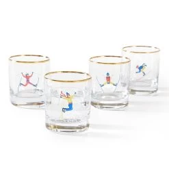 Skier Rocks Glasses, Set Of 4 | 1 -Grocery Store skier happy hour gift set c