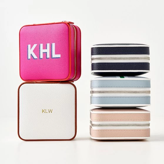 Small Piped Travel Jewelry Case, Foil Debossed | 6 3 Small Piped Travel Jewelry Case, Foil Debossed | 6