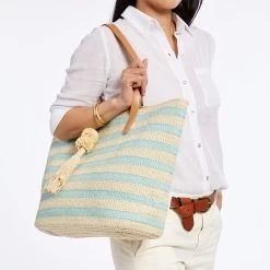 Striped Straw Tassel Tote | 3 19 Striped Straw Tassel Tote | 3 -Grocery Store striped straw tassel tote c 3