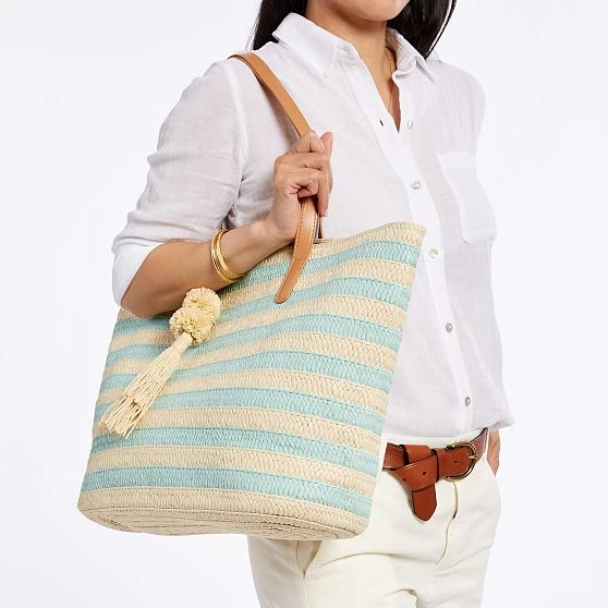 Striped Straw Tassel Tote | 3 8 Striped Straw Tassel Tote | 3 - Image 6