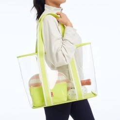 Striped Twill Clear Tote With Pouch | 2 -Grocery Store striped twill clear tote 1 c