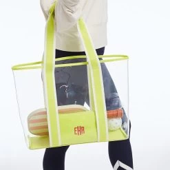 Striped Twill Clear Tote With Pouch | 2 -Grocery Store striped twill clear tote 2 c