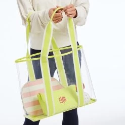 Striped Twill Clear Tote With Pouch | 2 -Grocery Store striped twill clear tote c 1
