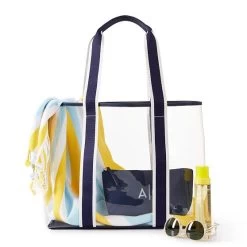Striped Twill Clear Tote With Pouch | 2 -Grocery Store striped twill clear tote with pouch 1 c