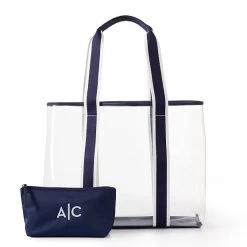 Striped Twill Clear Tote With Pouch | 2 -Grocery Store striped twill clear tote with pouch c 1