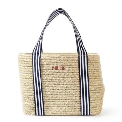 Striped Twill Straw Pet Tote | 1 -Grocery Store striped twill straw pet tote c 2