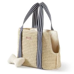 Striped Twill Straw Pet Tote | 1