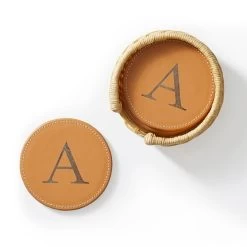 Wicker And Leather Coasters, Set Of 4 | 1 -Grocery Store wicker and leather coasters set of 4 1 c