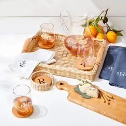 Wicker And Leather Serving Tray | 1